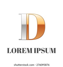Realistic Vector graphic elegant silver and gold impossible font, symbol, alphabet, Letter D