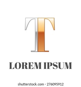 Realistic Vector graphic elegant silver and gold impossible font, symbol, alphabet, Letter T