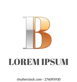 Realistic Vector graphic elegant silver and gold impossible font, symbol, alphabet, Letter B