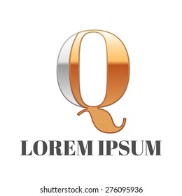 Realistic Vector graphic elegant silver and gold impossible font, symbol, alphabet, Letter Q