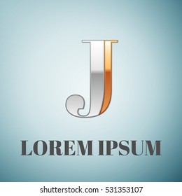 Realistic Vector graphic elegant silver and gold impossible font, symbol, alphabet, Letter J