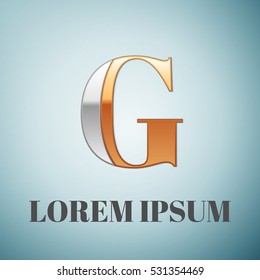 Realistic Vector graphic elegant silver and gold impossible font, symbol, alphabet, Letter G