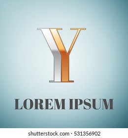 Realistic Vector graphic elegant silver and gold impossible font, symbol, alphabet, Letter Y