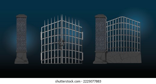 Realistic vector grave architecture cemetery gate for design projects