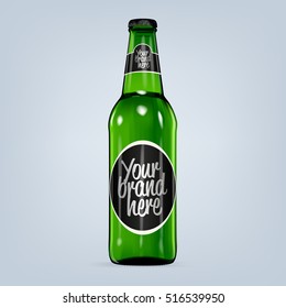 Realistic vector green beer bottle mock up