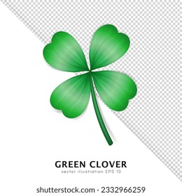 Realistic vector green clover isolated on transparent background. Cartoon trefoil as an Irish symbol, sign of luck, fortune and success. Decorative plant with leaves, shamrock for Saint Patrick Day