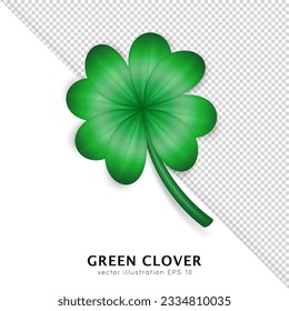 Realistic vector green clover isolated on transparent background. Cartoon trefoil as an Irish symbol, sign of luck, fortune and success. Decorative plant with leaves, shamrock for Saint Patrick Day