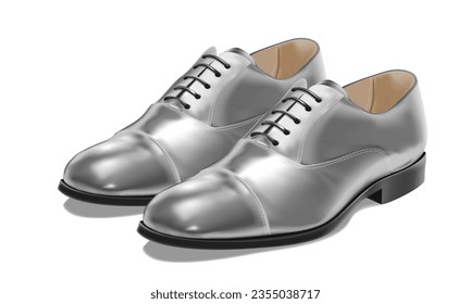 Realistic vector grey leather shoes luxury for men on white background illustration.