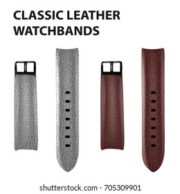 Realistic vector grey and red-brown watchbands (straps) with leather texture