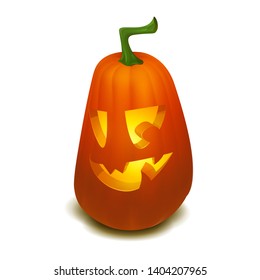 Realistic vector Halloween pumpkin with candle inside. Happy face Halloween pumpkin isolated on white background.