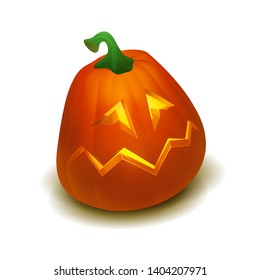 Realistic vector Halloween pumpkin with candle inside. Happy face Halloween pumpkin isolated on white background.