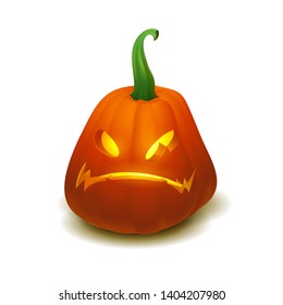 Realistic vector Halloween pumpkin with candle inside. Happy face Halloween pumpkin isolated on white background.