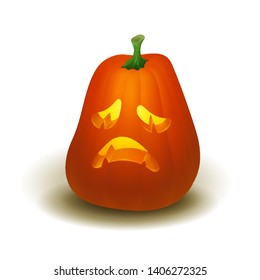 Realistic vector Halloween pumpkin with candle inside. Happy face Halloween pumpkin isolated on white background.