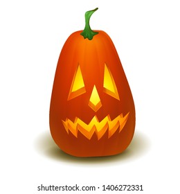 Realistic vector Halloween pumpkin with candle inside. Happy face Halloween pumpkin isolated on white background.