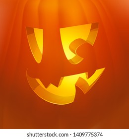 Realistic vector Halloween pumpkin with candle inside. Happy face Halloween pumpkin.
