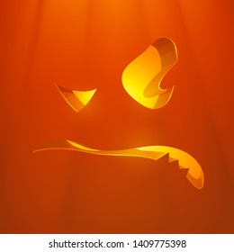 Realistic vector Halloween pumpkin with candle inside. Happy face Halloween pumpkin.