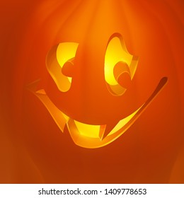 Realistic vector Halloween pumpkin with candle inside. Happy face Halloween pumpkin.