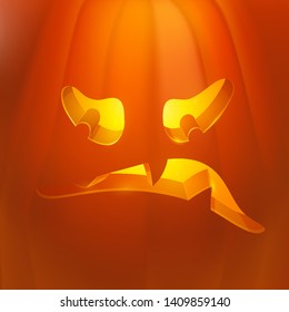 Realistic vector Halloween pumpkin with candle inside. Evil Halloween Pumpkin Cartoon Emoji Face Character.