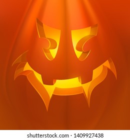 Realistic vector Halloween pumpkin with candle inside. Evil Halloween Pumpkin Cartoon Emoji Face Character.