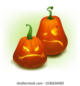 Realistic vector Halloween pumpkin with candle inside. Happy face Halloween pumpkin isolated on white background. Eps10