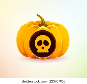 Realistic vector Halloween pumpkin with a carved grave cross of it. Icon Image Picture Illustration Printed material Logo 