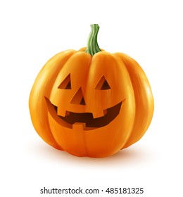 Realistic vector Halloween pumpkin. Happy face isolated on white background.