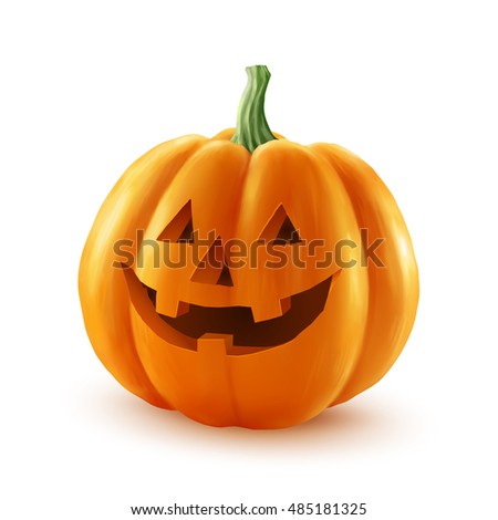 Realistic vector Halloween pumpkin. Happy face isolated on white background.
