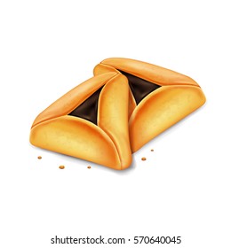 Realistic vector hamantaschen cookies for Jewish festival of Purim.