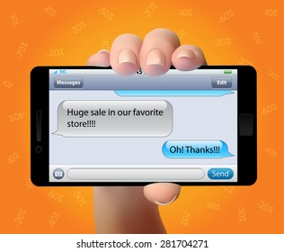 realistic vector hand holding a phone, 3d, vector.  