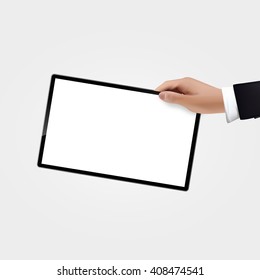 Realistic Vector, hand holding tablet