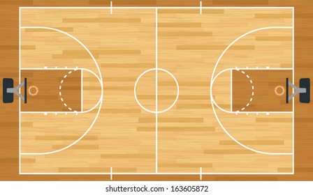 A realistic vector hardwood textured basketball court. EPS 10. File contains transparencies. 