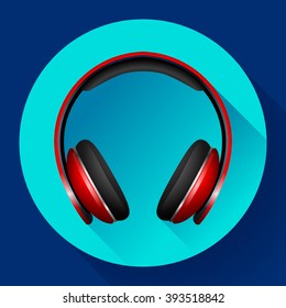 Realistic Vector headphones icon. Flat design style. Great for mobile music app
