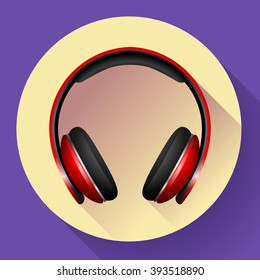 Realistic Vector headphones icon. Flat design style. Great for mobile music app