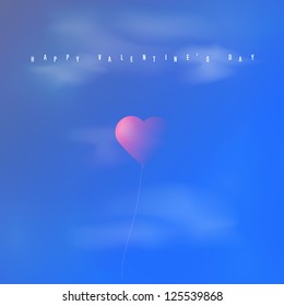 Realistic vector heart balloon in the clouds