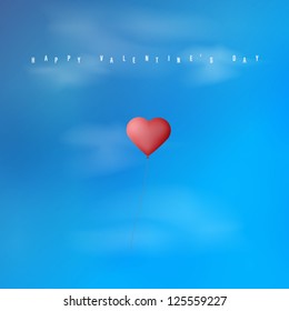 Realistic vector heart balloon in the clouds