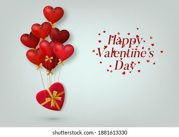 Realistic vector heart shape balloons. Romantic Valentine's Day greeting card.