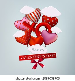 Realistic vector heart shape illustration. Romantic Valentine's Day greeting card.