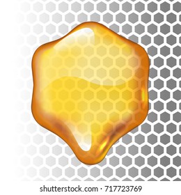 Realistic vector honey drop. Hexagon on transparent background. Eps10. RGB. Global colors