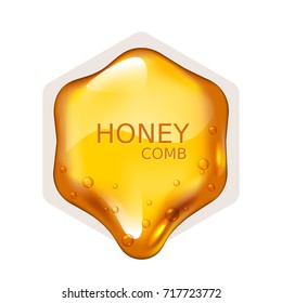 Realistic vector honey drop. Hexagon on white background. Eps10. RGB. Global colors