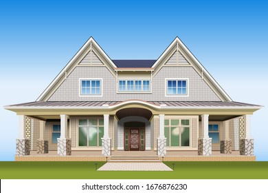 Realistic vector house illustration. Family cozy house.