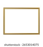 Realistic vector icon illustration. Golden thin picture frame landscape isolated on white background.