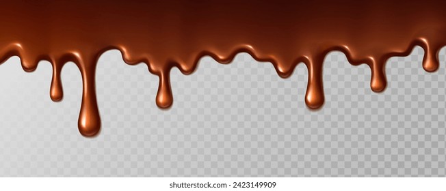 realistic vector icon illustration. melting chocolate line dripping on transparent background.
