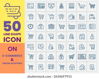 Ícone de vetor realista definido em compras on-line e comércio eletrônico. Forma de linha de tendência Ícone definido no comércio eletrônico e compras on-line, loja, varejo, venda, moeda, cliente, gráfico, ícone de carrinho, banco