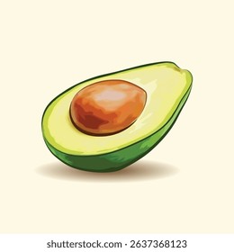 Realistic vector icon set Whole green avocado and sliced in half Isolated on white background