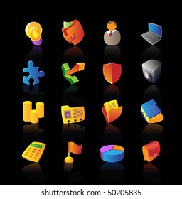 Realistic vector icons set for business on black background
