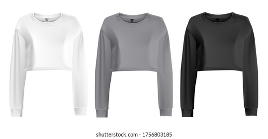 Realistic vector illustation of women clothing. Black, gray and white  shirts with long sleeves.