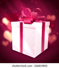 Realistic vector illustration of a 3d gift box - design element for various holiday designs: Valentine's day, Birthdays