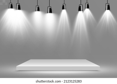 	
Ilustración vectorial realista de una plataforma 3D sobre un fondo transparente. Un lugar para establecer algo.