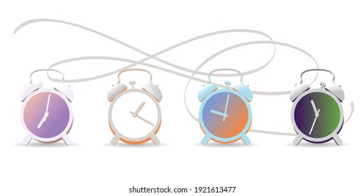 Realistic vector illustration of alarm clocks. Set of alarm clocks  on a white background. Concept of events during the day