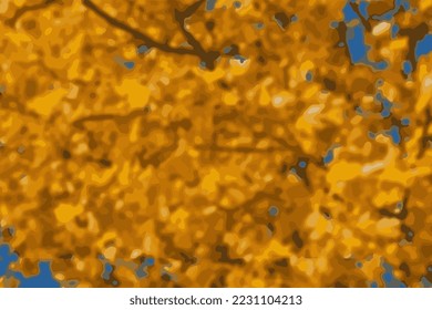 Ilustración vectorial realista del fondo otoñal. Hojas de arce amarillo brillante contra el cielo azul en un día soleado de otoño.